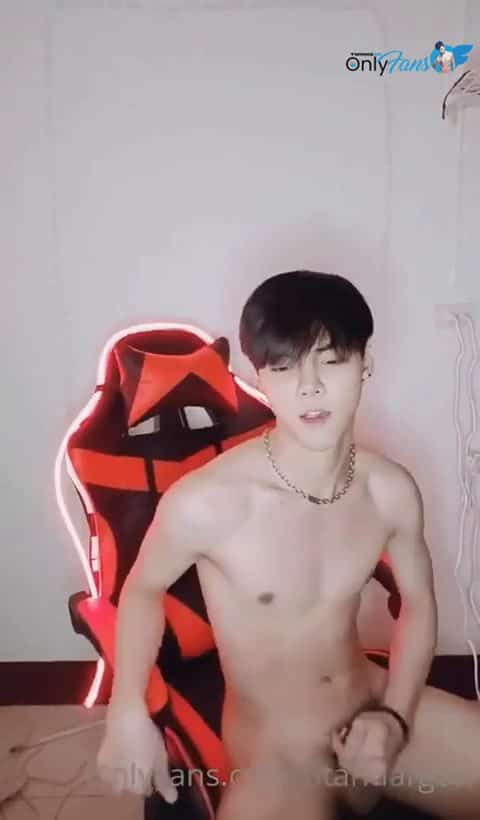 Smooth Asian onlyfans twink Titandargon jacks and cums in gaming chair